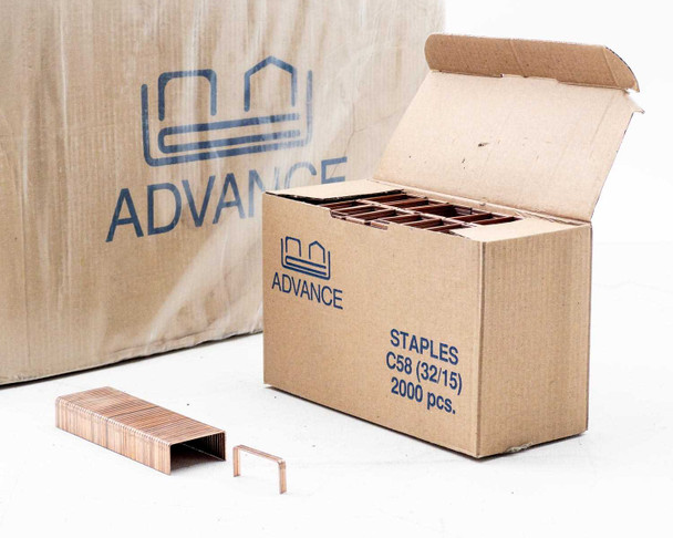 Advance master case side view — shrink-wrapped cardboard outer box with Advance logo