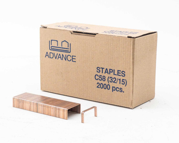 Advance C58 32/15 Stick Staples box front label showing brand, model, and 2000 count specification