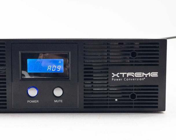 Xtreme Power Conversion V80-1kLi1 – front panel powered on, LCD displaying A09 code with Power button illuminated blue