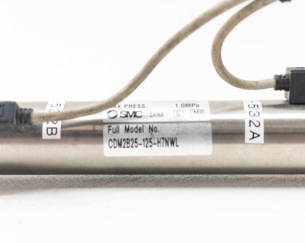 SMC CDM2B25-125-H7NWL label close-up showing full model number and 1.0MPa max pressure rating
