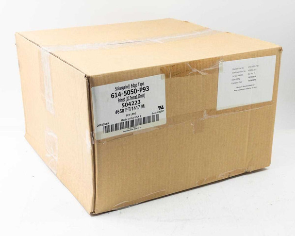 Quanex Solargain 614-5050-P93 Edge Tape box front label showing part number, lot 504223, and 4650 FT/1417 M total length
