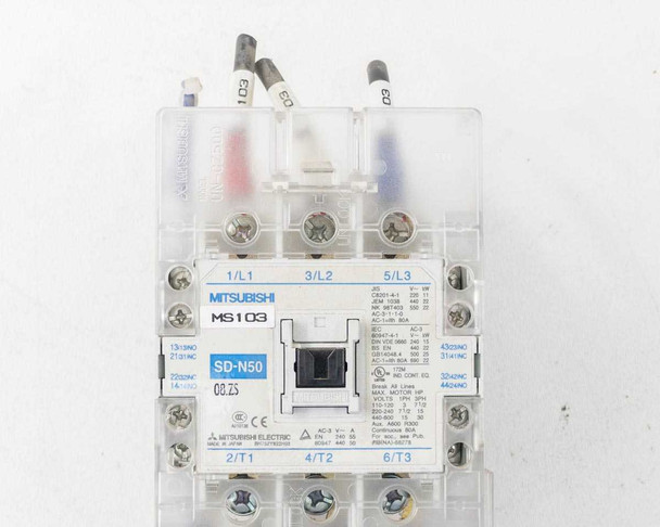 Mitsubishi SD-N50 contactor rating plate – MS103 label with 1/L1 3/L2 5/L3 terminal markings