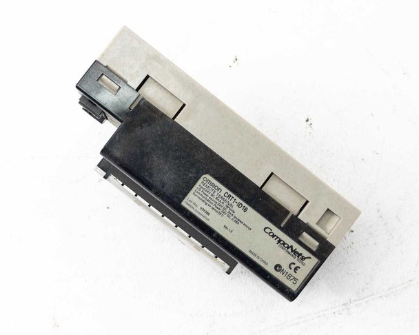 Omron CRT1-ID16 Remote Terminal Input Module – bottom label view showing CE and cULus certification marks and module specifications