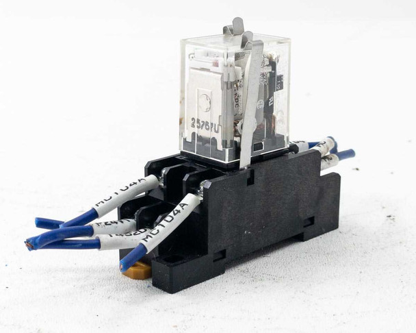 Omron LY2N-D2 relay on PTF08A socket base – left-side angle view showing date code 25787U on relay