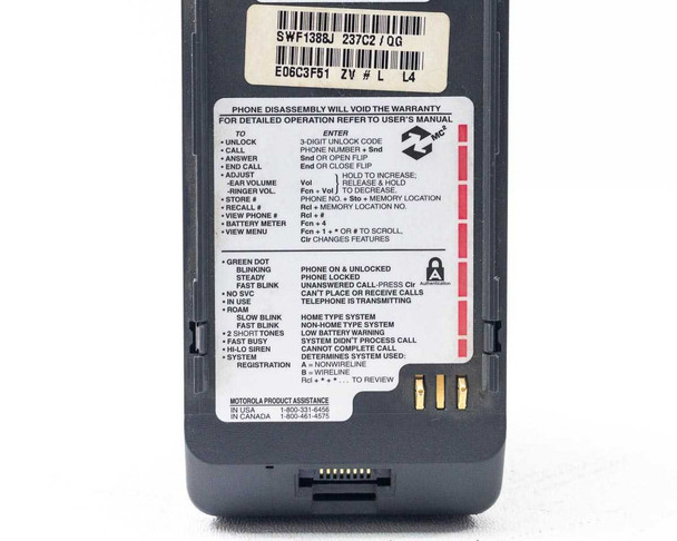 Motorola DPC550 rear label close-up showing operation guide, LED indicator meanings, and Motorola Product Assistance contact information
