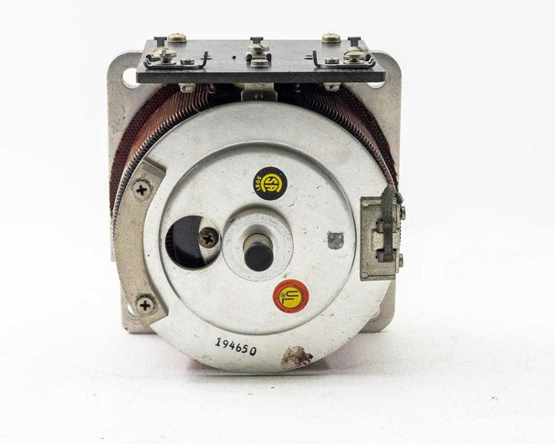 General Radio W10 Variac — rear brush contact assembly view with safety labels and serial number plate