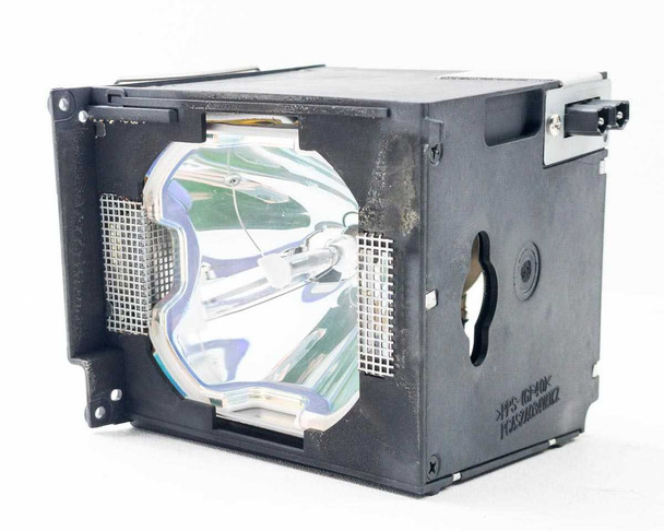 Sharp AN-K20LP projector lamp module — angled front-right view showing bulb through wire mesh grille and housing