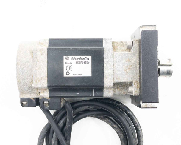 Allen-Bradley Kinetix Inverter Duty AC Servo Motor label close-up showing Kinetix branding and CE certification mark