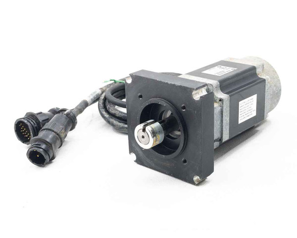 Allen-Bradley TLY-A230T-HJ62AN Kinetix AC Servo Motor front flange view with attached multi-pin cables