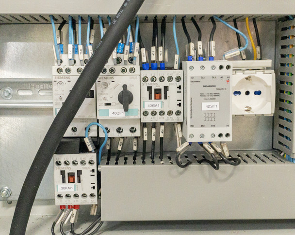 L036LAB control panel — EMO emergency stop button, status indicators, and operating interface