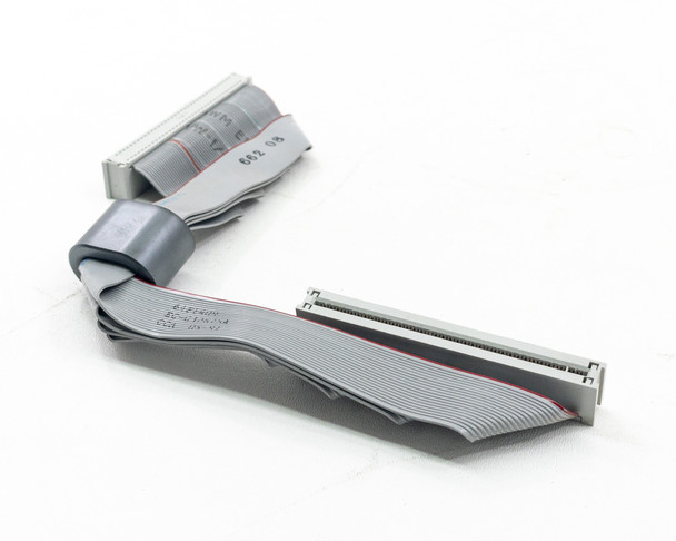 IBM 64F1409 ESDI ribbon cable – side profile view showing full cable length with red stripe and strain relief block