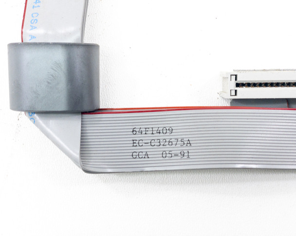 IBM 64F1409 ESDI cable close-up – label showing part number 64F1409, EC-C32675A, GGA date code 05-91