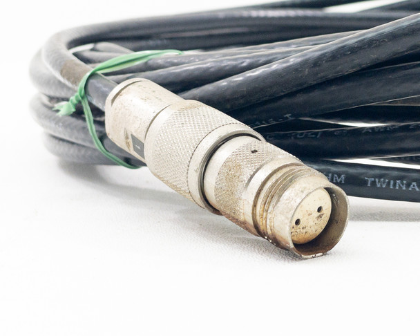 IBM 7362211 Twinax cable female connector end close-up showing round knurled metal housing