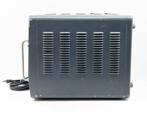 HP Hewlett Packard 608F VHF Signal Generator – three-quarter front view showing front panel, analog meters, frequency dial, and power cord