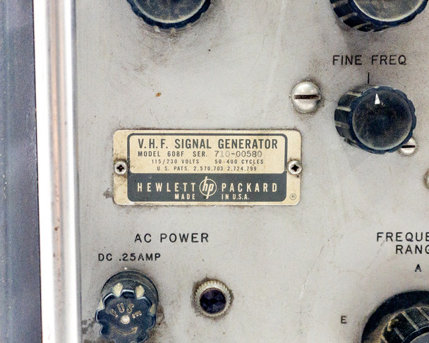 Hewlett Packard 608F VHF Signal Generator, 115/230 Volts 50-400 Cycles