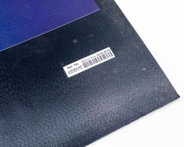 Uni-Solar PVL-116 packaging label – manufacturing date and specifications