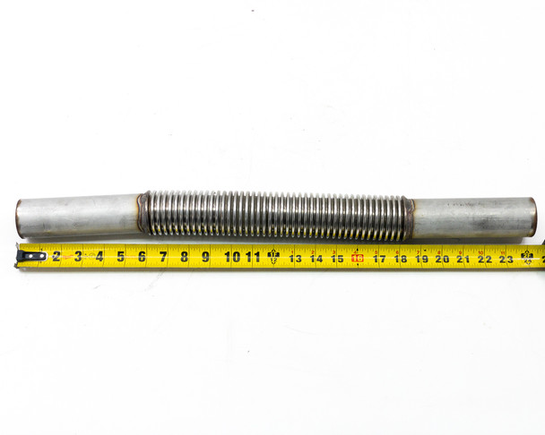 KF40 stainless steel bellows vacuum hose 24 inch overall length – full side view showing flexible corrugated bellows section and straight hose ends