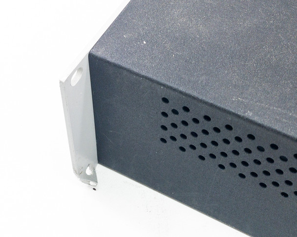 Hiden ESPION – rear corner detail showing rack mounting ear and ventilation hole pattern on side panel