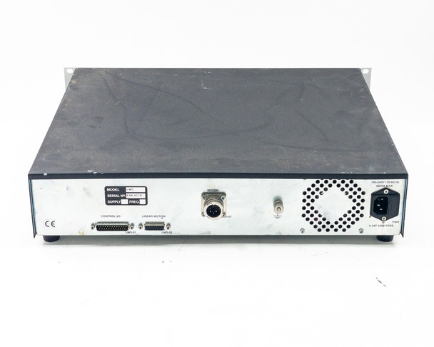 Hiden Analytical LMC Linear Motion Driver – full rear panel view showing Control I/O ports, motor connector, power inlet, and fan