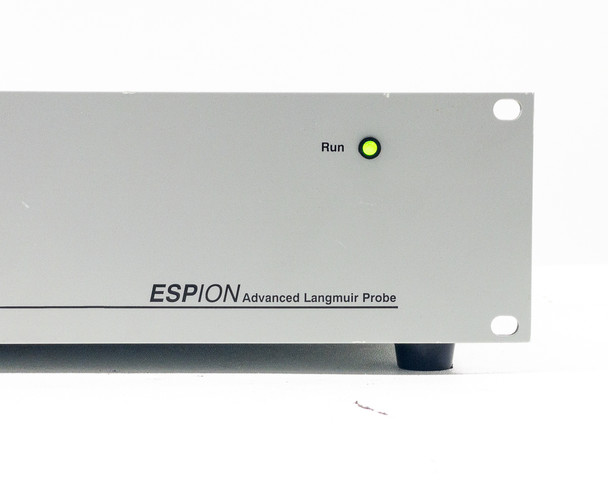 Hiden ESPion EPIU front panel close-up showing Run LED indicator label and ESPion Advanced Langmuir Probe branding