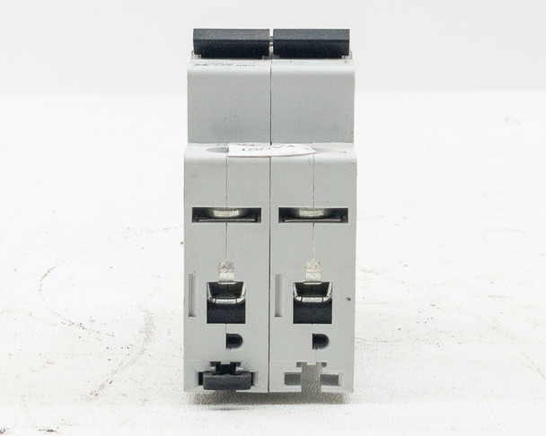 Moeller FAZ-C6/2 circuit breaker – top terminal view showing dual wire entry points