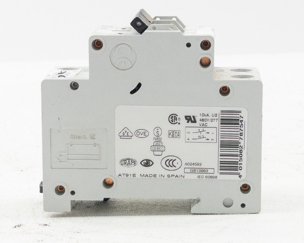 Moeller FAZ-C6/2 circuit breaker – rear/side label view showing 10kA, 480Y/277VAC rating and certifications