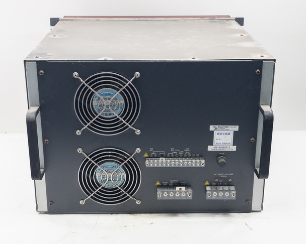 Takasago BWS 40-15 rear panel full view showing four cooling fans, terminal blocks, and AC input voltage section