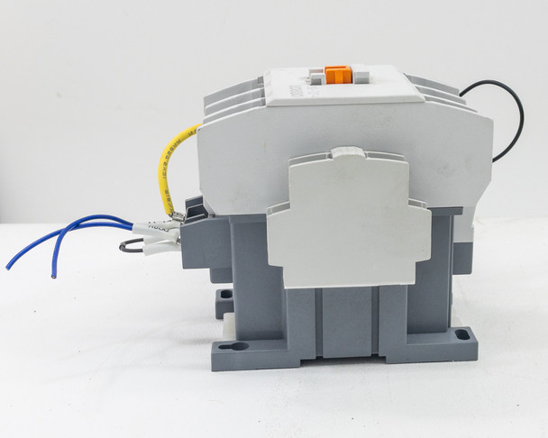 Omron J7L-50 contactor installed position demonstrating DIN rail compatibility