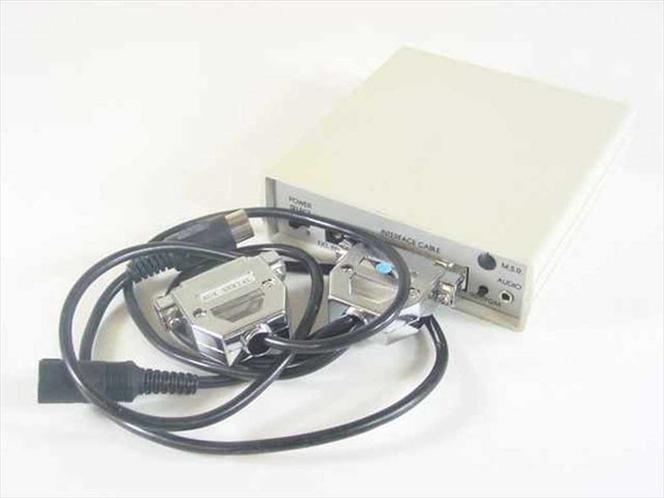 Percon Series 20 20-000-00 barcode decoder front view with two interface cables and power cord laid out