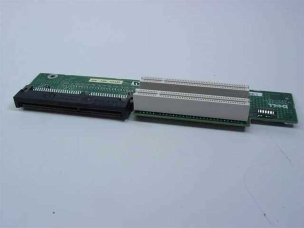 Dell 62YVH PCI riser card angled side view showing edge connector and dual PCI slot connectors