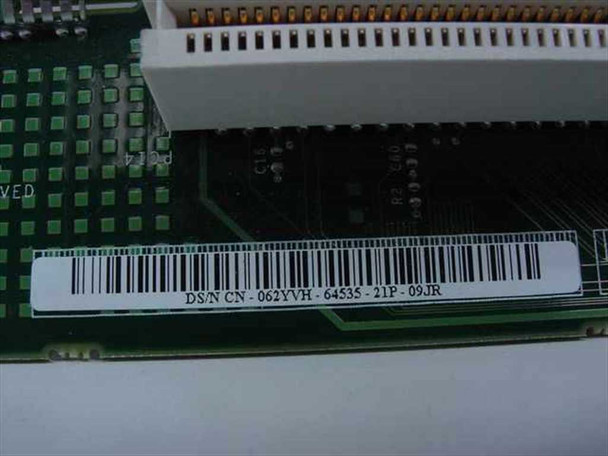 Dell 62YVH riser card close-up of barcode label showing DS/N CN-062YVH-64535-21P-09JR