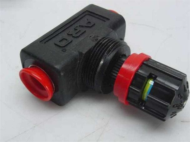ARO NO2 adjustable flow needle valve side view showing threaded stem, red collar, and push-in port