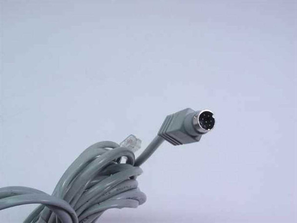 Hayes 3123US modem cable detail — RJ11C telephone jack end and mini-DIN connector end