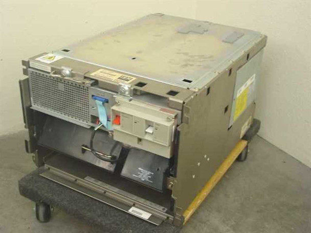 IBM 66X4109 B22 Tape Unit Drive – full unit front-right view on wheeled cart, showing dusty top and partial front panel