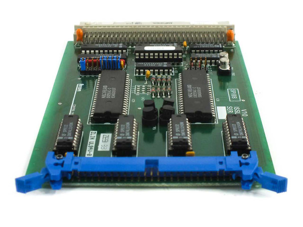 Arcom SPIBB parallel I/O card — angled view of component side showing DM74LS245N and other ICs with blue card rail