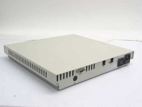 HDS View 3 MUC ViewStation rear panel showing HD-15 VGA video port, DIN keyboard port, DB-9 serial port, IEC AC inlet, and power switch