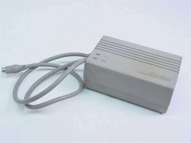 Compaq 118843-004 AC Adapter top and front view showing Compaq logo, ventilation ridges, and 4-pin DIN output cable