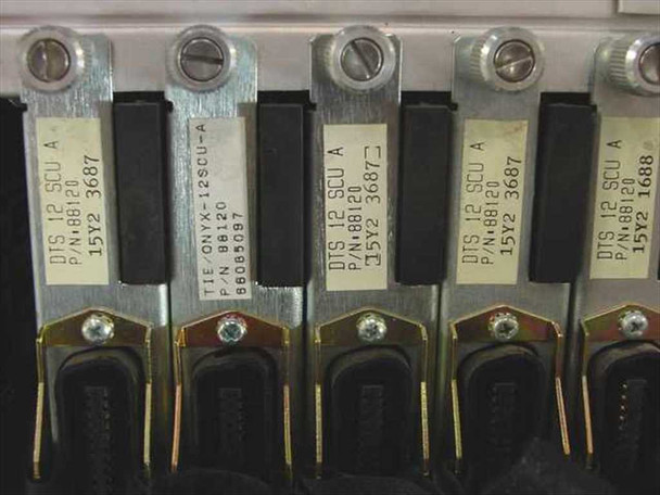 Card labels on installed 12-SCU-A station cards showing part number 88120 and TIE ONYX-12SCU-A designation
