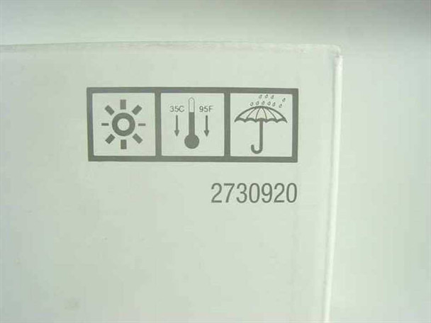 Gestetner 2730920 box side panel showing part number and storage condition icons (temperature 35C/95F, protect from sunlight and moisture)