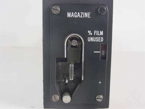 GE 7321-400-3 Military Film Magazine – end panel showing MAGAZINE label, film remaining indicator, and latch mechanism