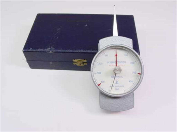 Scherr-Tumico 62-6381-00 dial dynamometer front view with probe extended, original case visible behind