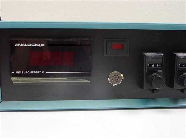 Analogic Measurometer II front panel – LED digital display, power switch, and indicator light on teal controller enclosure