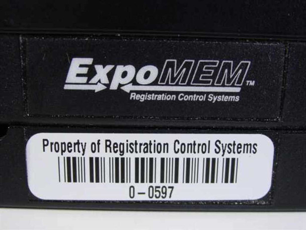 ExpoMEM Registration Control Systems brand label on Posh MR3-RS card reader with property barcode tag
