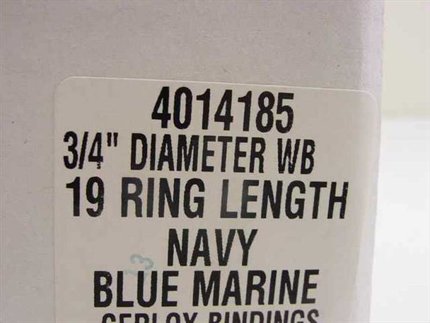 GBC 4014185 box label showing 3/4 inch diameter, 19-ring length, Navy Blue Marine Cerlox bindings