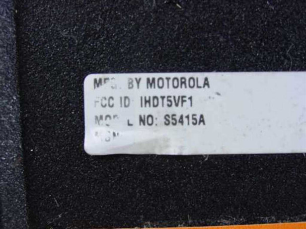 Motorola S5415A label showing MFG BY MOTOROLA, FCC ID IHDT5VF1, and Model No. S5415A
