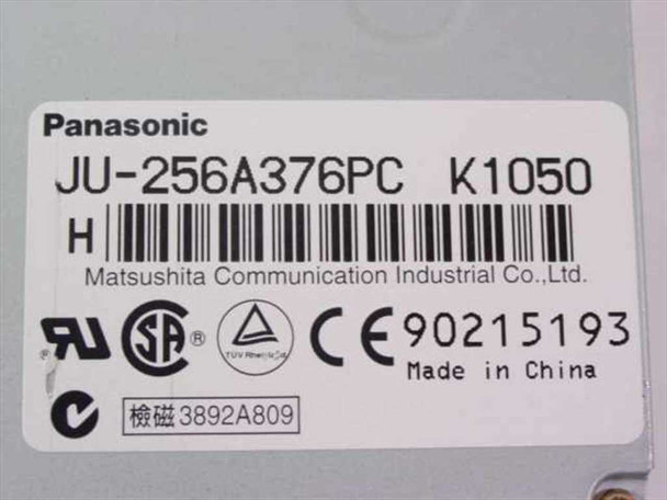 Panasonic JU-256A376PC K1050 label close-up showing model number, Matsushita Communication Industrial branding, CE and UL markings, Made in China