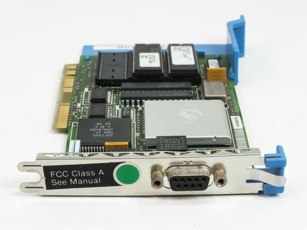 IBM 25F9171 MCA Token Ring Card – angled front view showing FCC Class A bracket label and 9-pin DB9 connector