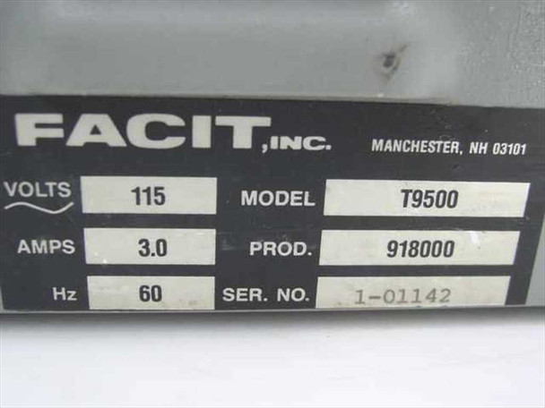 Facit T9500 Thermal Printer — rear rating plate showing 115V, 3.0A, 60Hz, Model T9500, Prod. 918000
