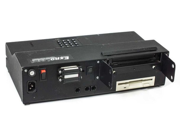 RCS ExpoLead terminal rear view showing IEC power inlet, power switch, parallel ribbon connector, RJ jacks, and floppy drive bay