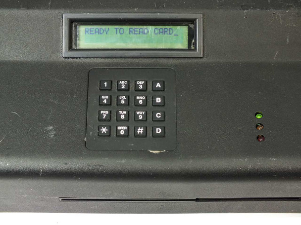 ExpoLead terminal LCD display reading READY TO READ CARD with numeric and function keypad and LED indicators visible